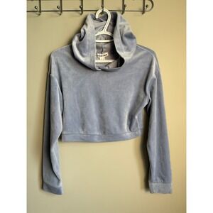 Weekend Edition Womens Light Grayish Purple Velour Cropped Hoodie M Y2K Soft